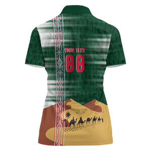 Personalized Algeria Champions Football 2026 Women Polo Shirt Fennec Fox Victory Mascot - Traditional Berber Pattern