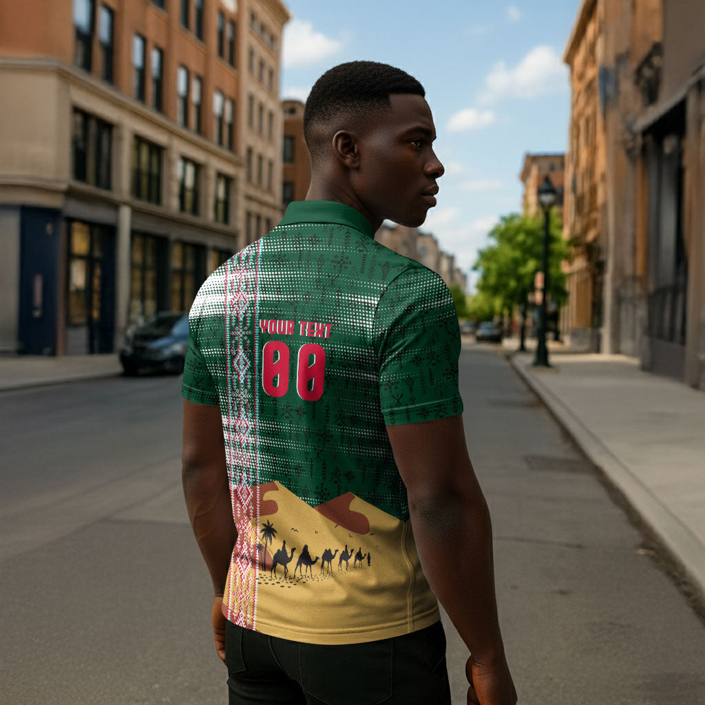 Personalized Algeria Champions Football 2026 Zipper Polo Shirt Fennec Fox Victory Mascot - Traditional Berber Pattern