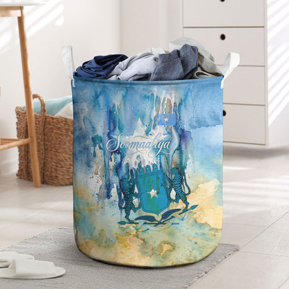 Somalia Liberation Unity Laundry Basket Soomaaliya Script Peace Dove Watercolor