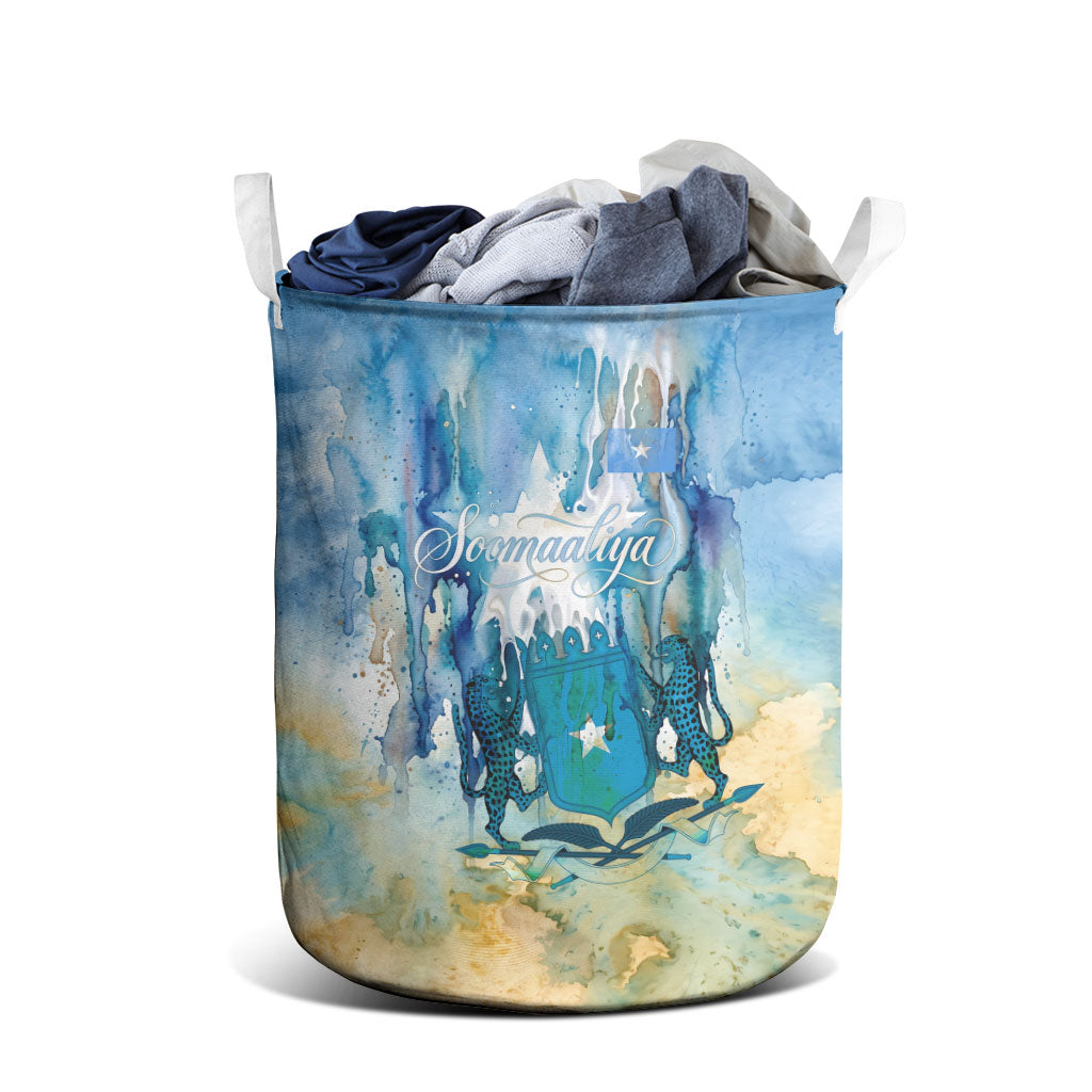 Somalia Liberation Unity Laundry Basket Soomaaliya Script Peace Dove Watercolor