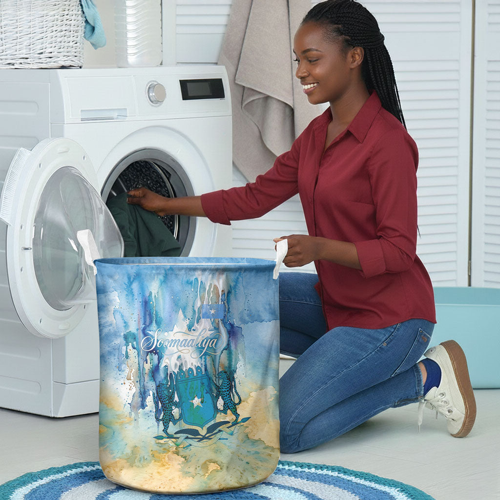 Somalia Liberation Unity Laundry Basket Soomaaliya Script Peace Dove Watercolor