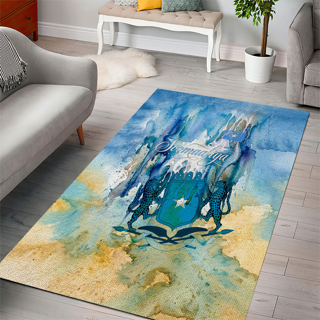 Somalia Liberation Unity Area Rug Soomaaliya Script Peace Dove Watercolor