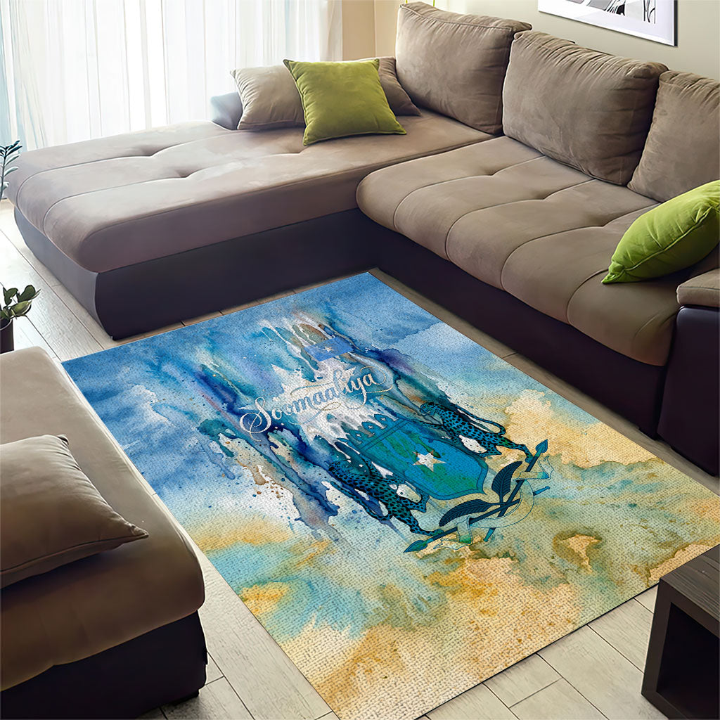 Somalia Liberation Unity Area Rug Soomaaliya Script Peace Dove Watercolor