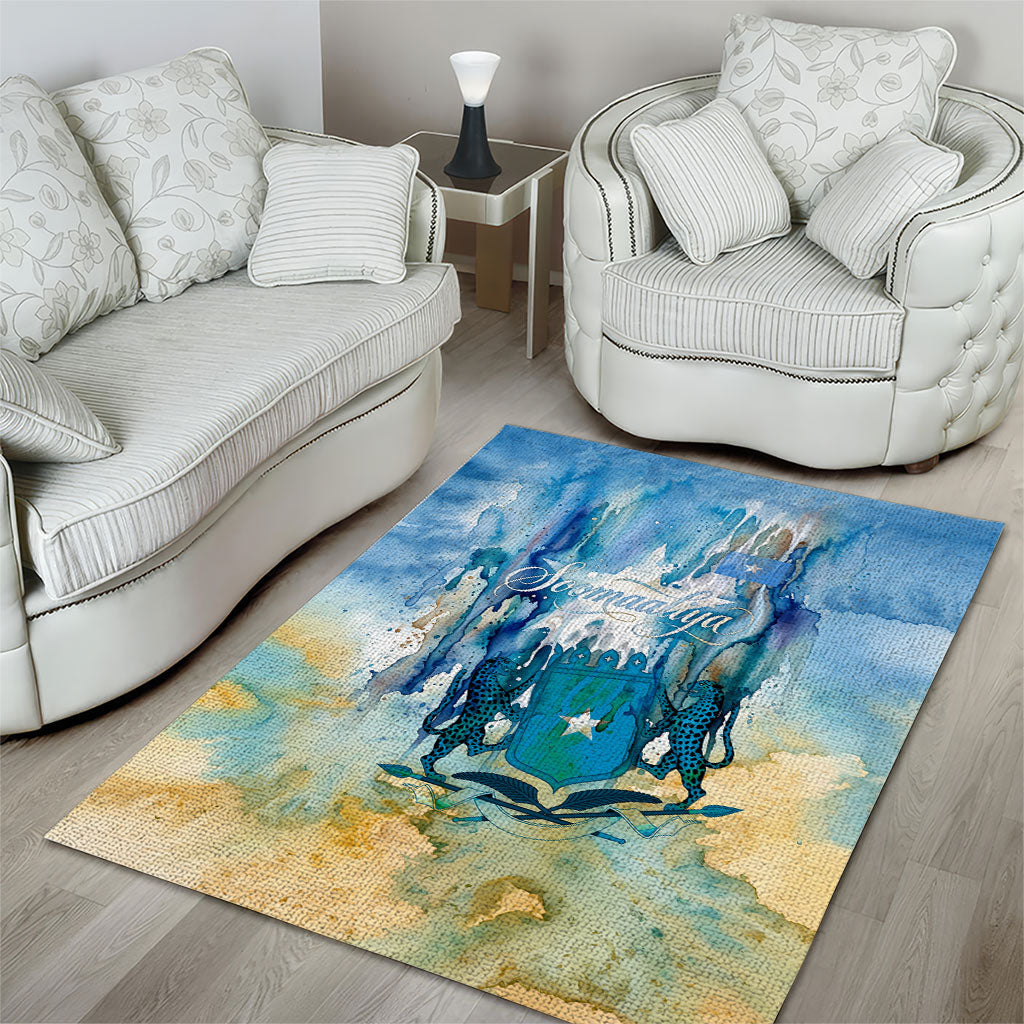 Somalia Liberation Unity Area Rug Soomaaliya Script Peace Dove Watercolor