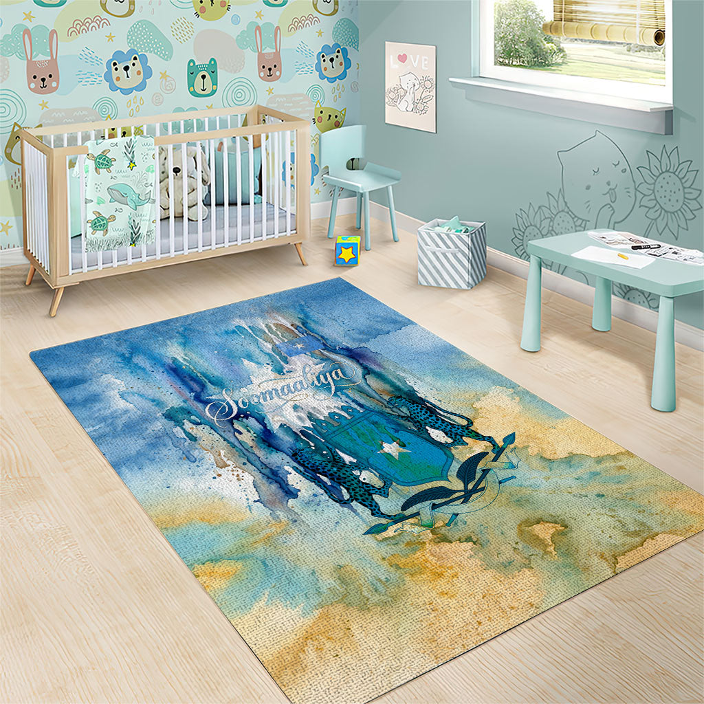 Somalia Liberation Unity Area Rug Soomaaliya Script Peace Dove Watercolor