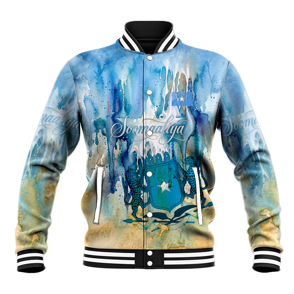Somalia Liberation Unity Baseball Jacket Soomaaliya Script Peace Dove Watercolor