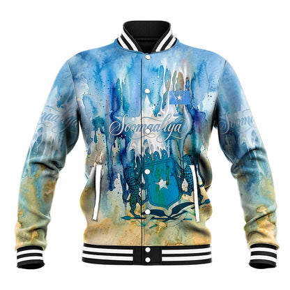 Somalia Liberation Unity Baseball Jacket Soomaaliya Script Peace Dove Watercolor