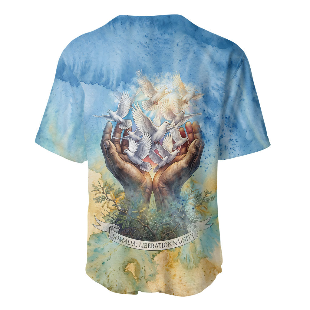 Somalia Liberation Unity Baseball Jersey Soomaaliya Script Peace Dove Watercolor