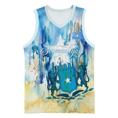 Somalia Liberation Unity Basketball Jersey Soomaaliya Script Peace Dove Watercolor
