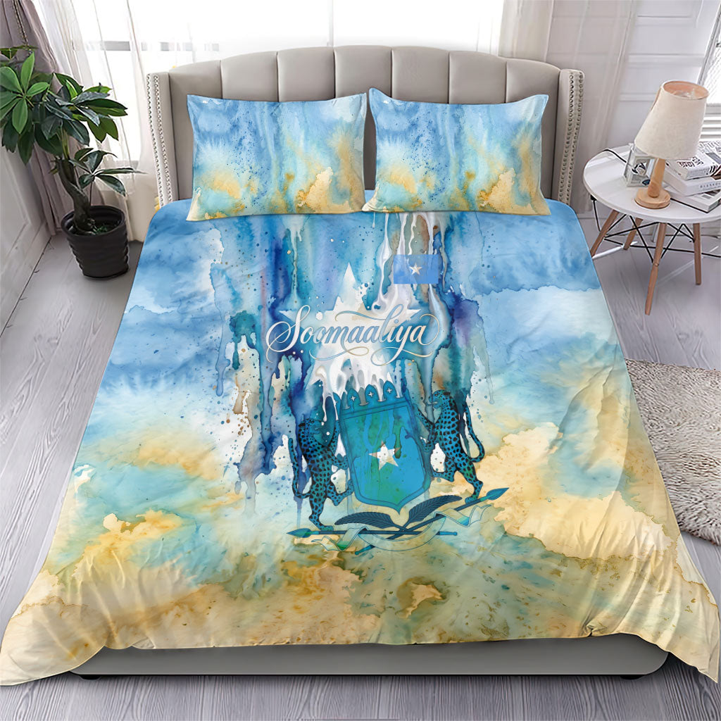Somalia Liberation Unity Bedding Set Soomaaliya Script Peace Dove Watercolor