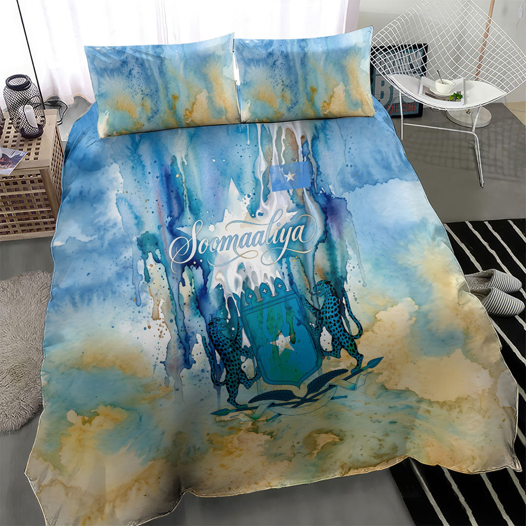 Somalia Liberation Unity Bedding Set Soomaaliya Script Peace Dove Watercolor