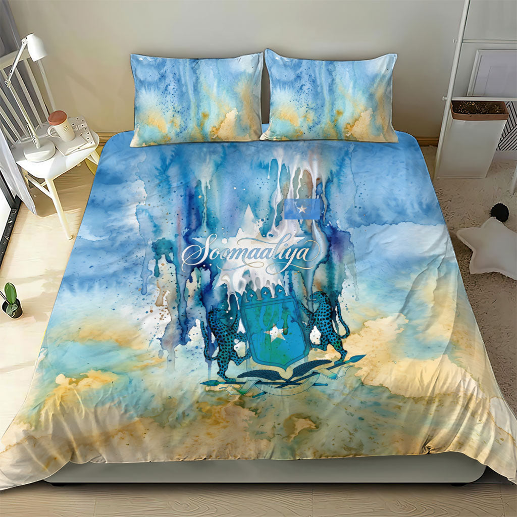 Somalia Liberation Unity Bedding Set Soomaaliya Script Peace Dove Watercolor