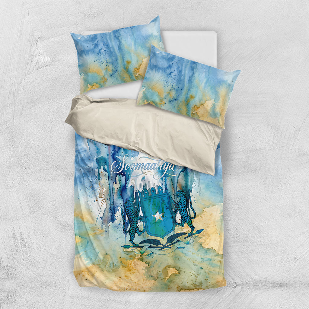 Somalia Liberation Unity Bedding Set Soomaaliya Script Peace Dove Watercolor