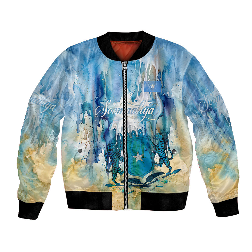 Somalia Liberation Unity Bomber Jacket Soomaaliya Script Peace Dove Watercolor