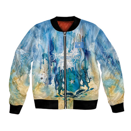 Somalia Liberation Unity Bomber Jacket Soomaaliya Script Peace Dove Watercolor