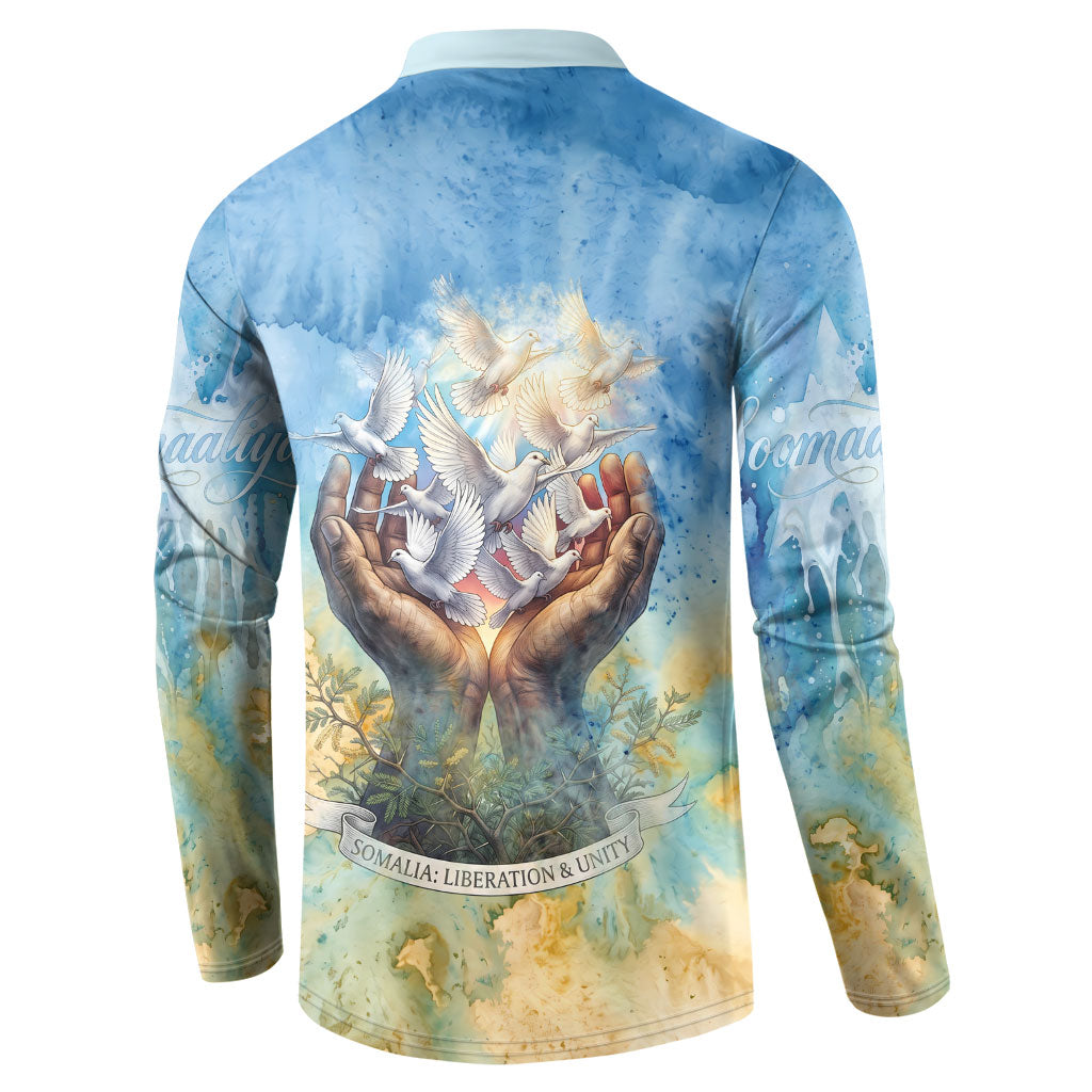 Somalia Liberation Unity Button Sweatshirt Soomaaliya Script Peace Dove Watercolor