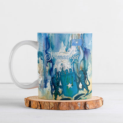 Somalia Liberation Unity Ceramic Mug Soomaaliya Script Peace Dove Watercolor