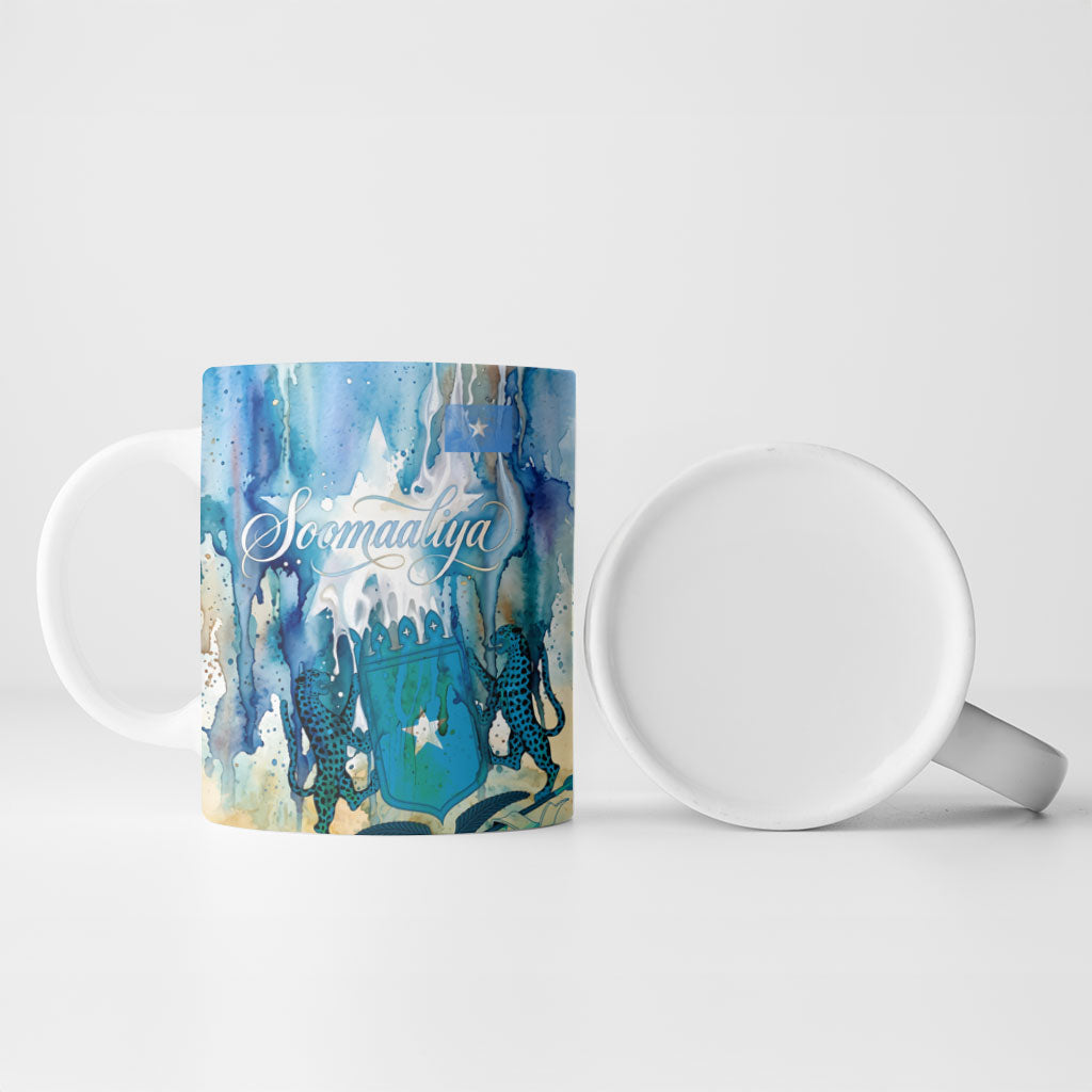Somalia Liberation Unity Ceramic Mug Soomaaliya Script Peace Dove Watercolor