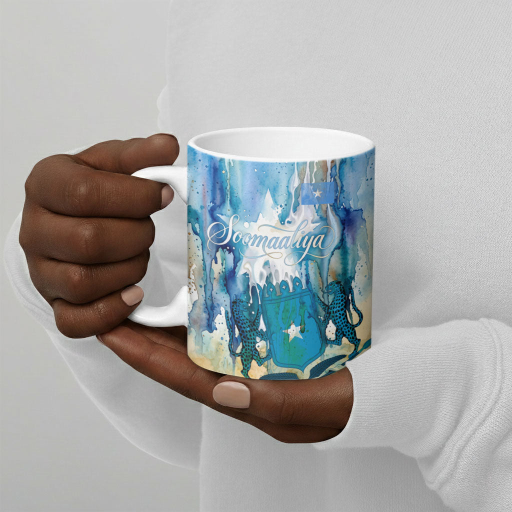 Somalia Liberation Unity Ceramic Mug Soomaaliya Script Peace Dove Watercolor