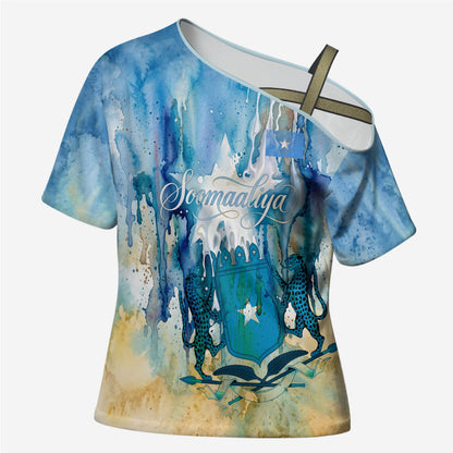 Somalia Liberation Unity Cross Shoulder Shirt Soomaaliya Script Peace Dove Watercolor