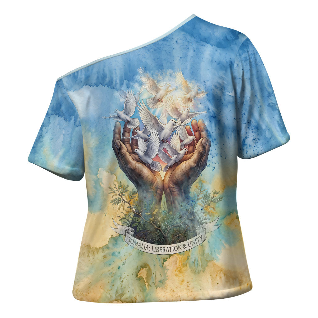 Somalia Liberation Unity Cross Shoulder Shirt Soomaaliya Script Peace Dove Watercolor