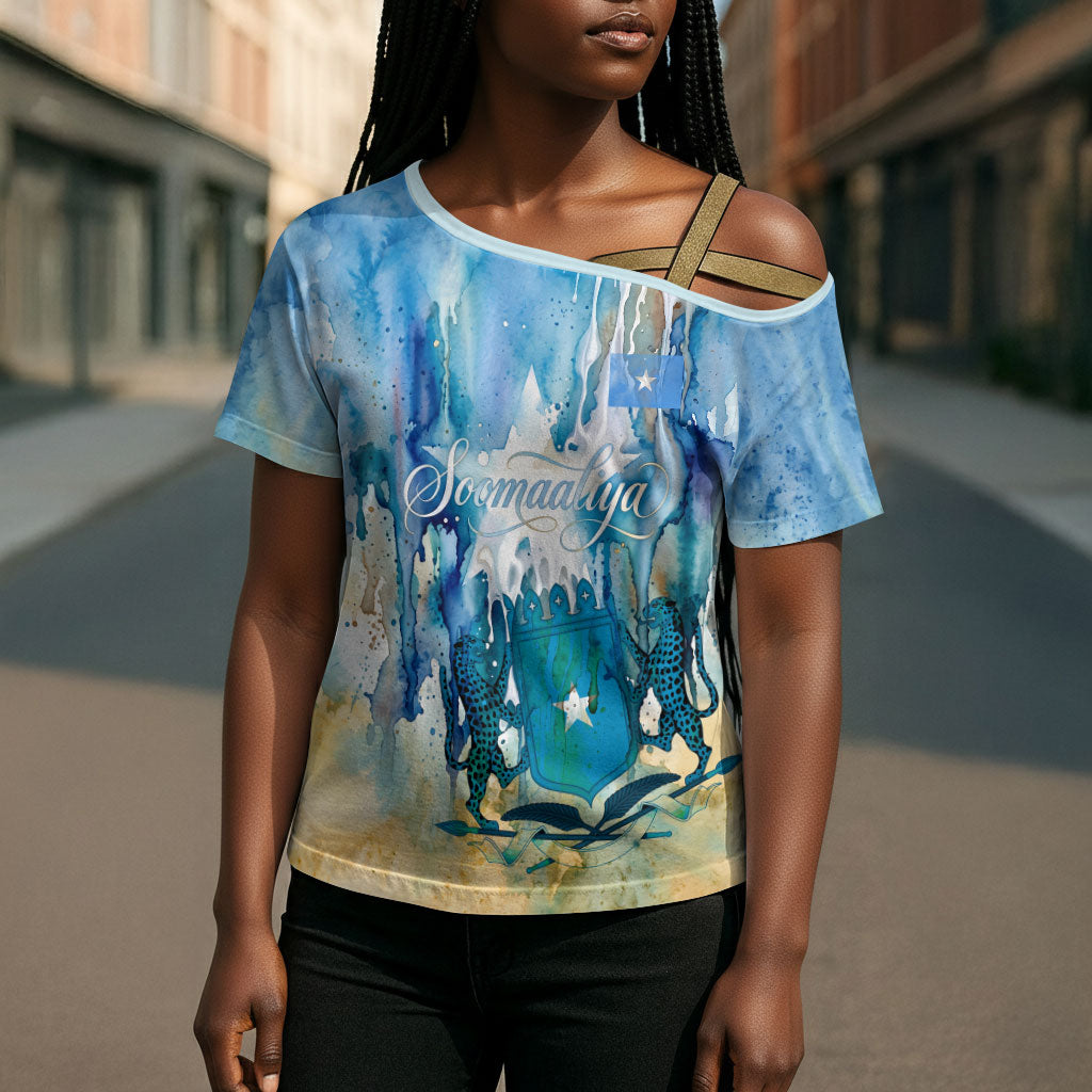 Somalia Liberation Unity Cross Shoulder Shirt Soomaaliya Script Peace Dove Watercolor