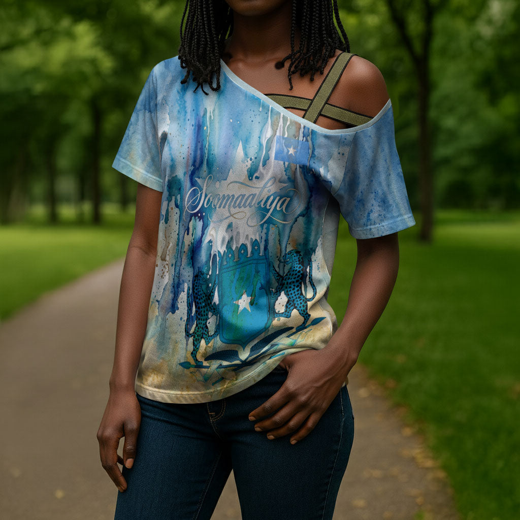 Somalia Liberation Unity Cross Shoulder Shirt Soomaaliya Script Peace Dove Watercolor