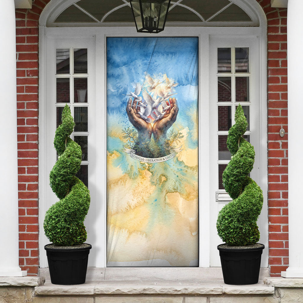Somalia Liberation Unity Door Cover Soomaaliya Script Peace Dove Watercolor