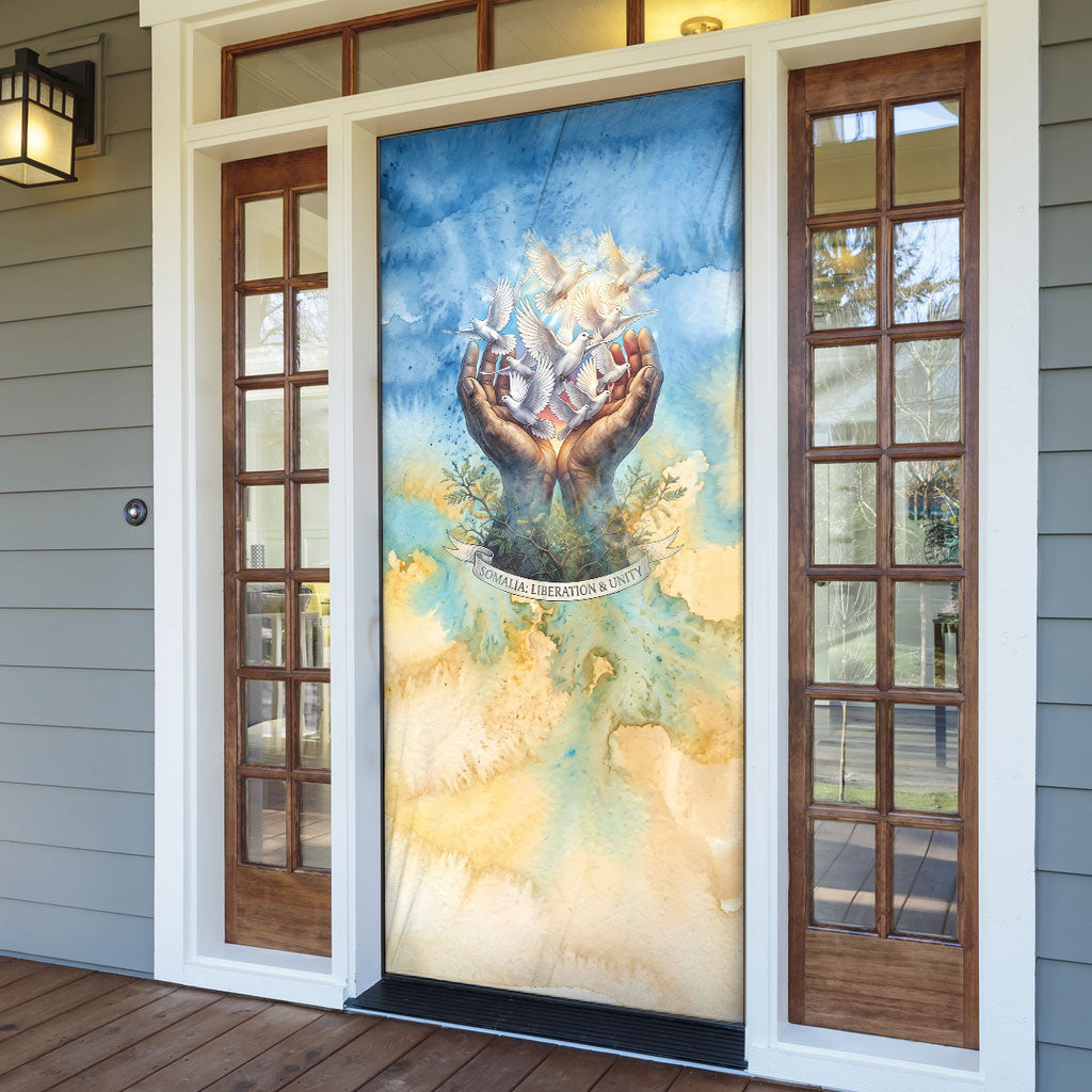 Somalia Liberation Unity Door Cover Soomaaliya Script Peace Dove Watercolor