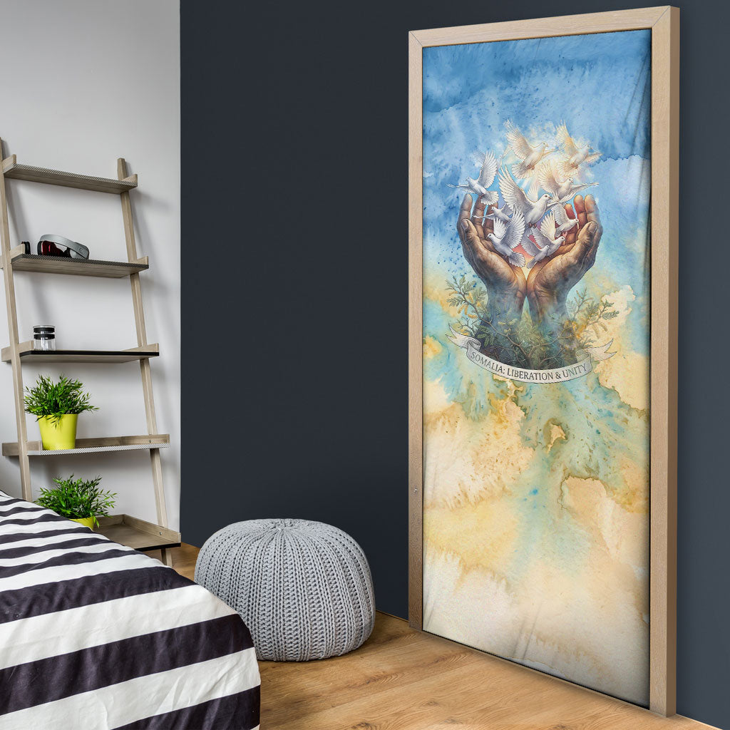 Somalia Liberation Unity Door Cover Soomaaliya Script Peace Dove Watercolor