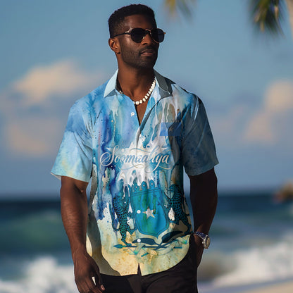 Somalia Liberation Unity Hawaiian Shirt Soomaaliya Script Peace Dove Watercolor