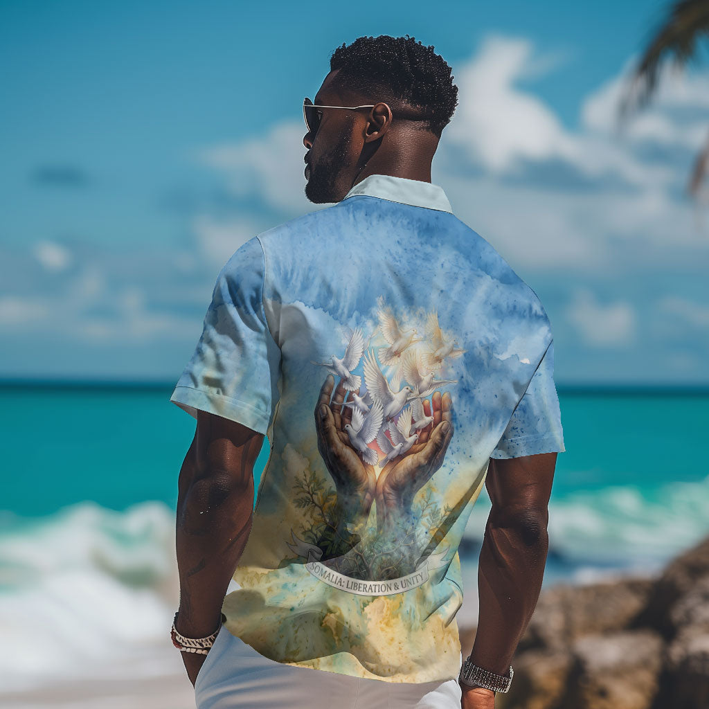 Somalia Liberation Unity Hawaiian Shirt Soomaaliya Script Peace Dove Watercolor