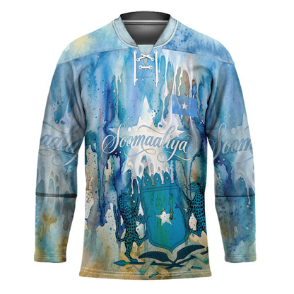 Somalia Liberation Unity Hockey Jersey Soomaaliya Script Peace Dove Watercolor