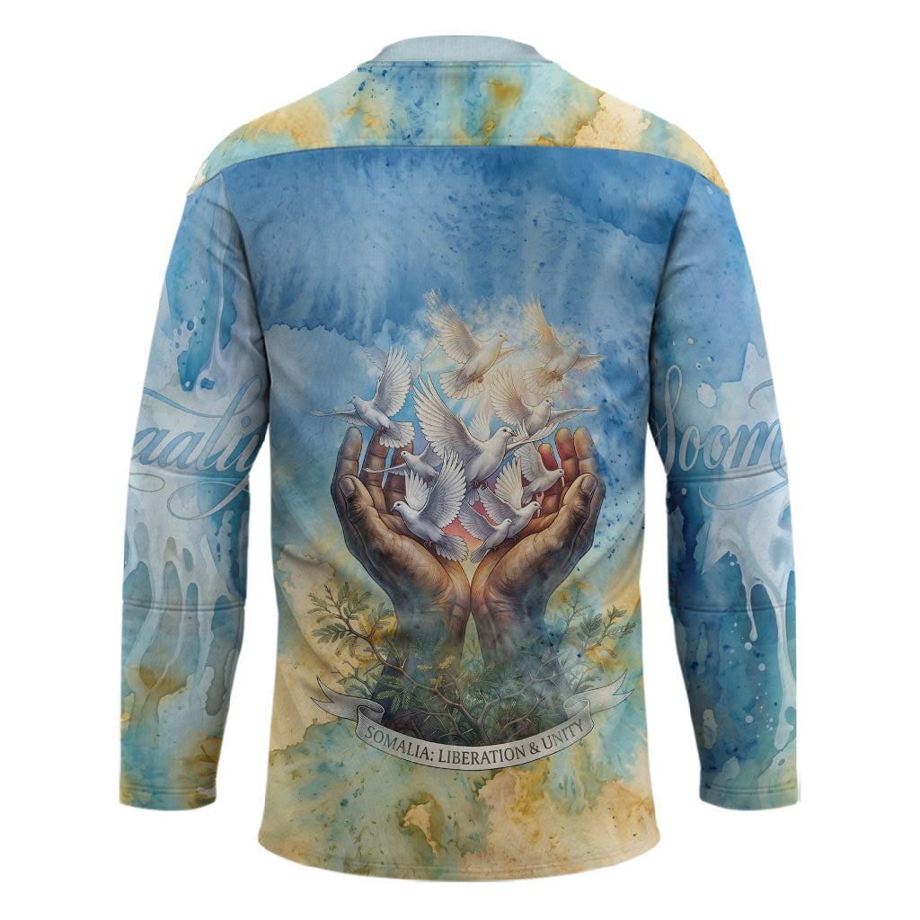 Somalia Liberation Unity Hockey Jersey Soomaaliya Script Peace Dove Watercolor