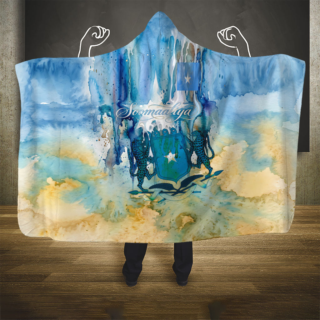 Somalia Liberation Unity Hooded Blanket Soomaaliya Script Peace Dove Watercolor