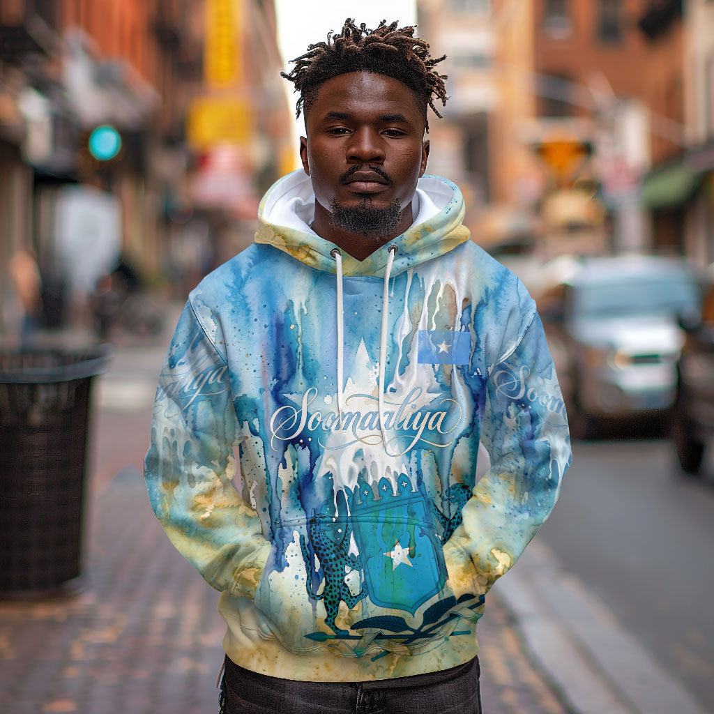 Somalia Liberation Unity Hoodie Soomaaliya Script Peace Dove Watercolor