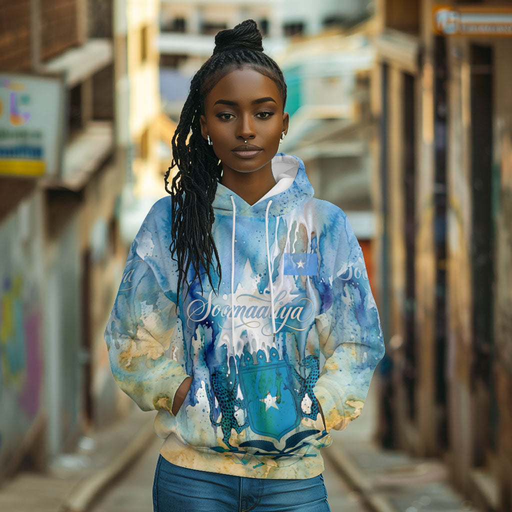 Somalia Liberation Unity Hoodie Soomaaliya Script Peace Dove Watercolor