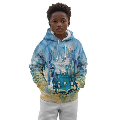 Somalia Liberation Unity Kid Hoodie Soomaaliya Script Peace Dove Watercolor