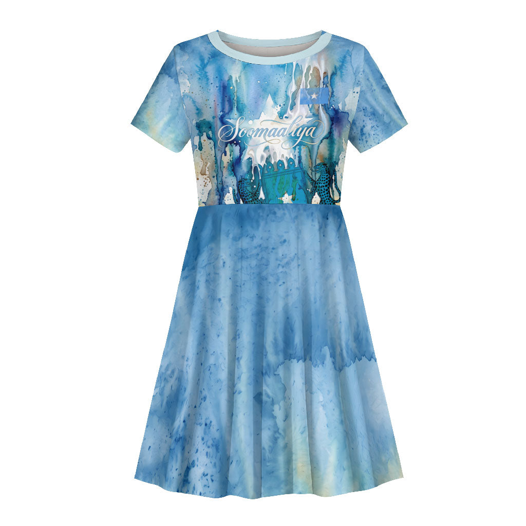Somalia Liberation Unity Kid Short Sleeve Dress Soomaaliya Script Peace Dove Watercolor