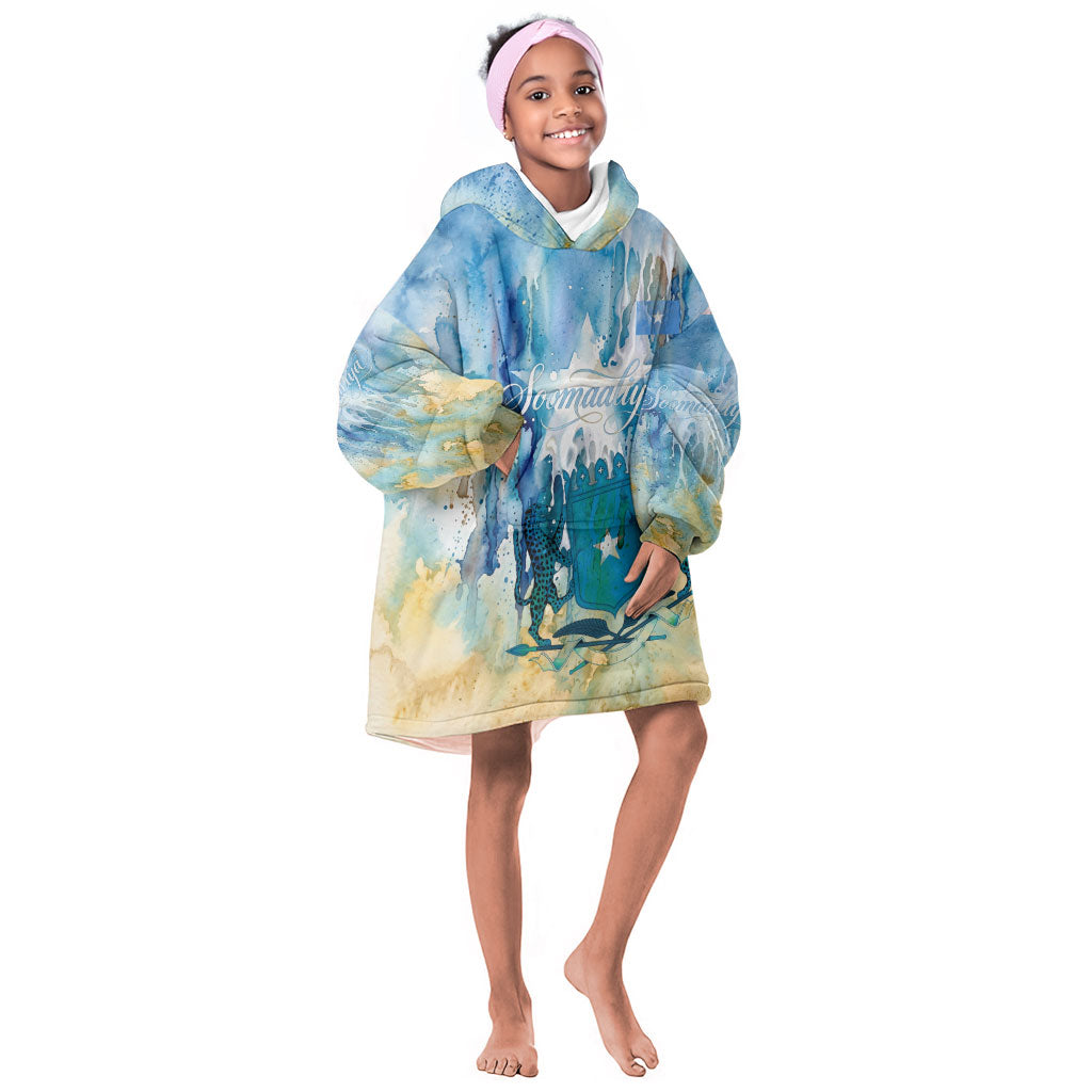 Somalia Liberation Unity Kid Wearable Blanket Hoodie Soomaaliya Script Peace Dove Watercolor