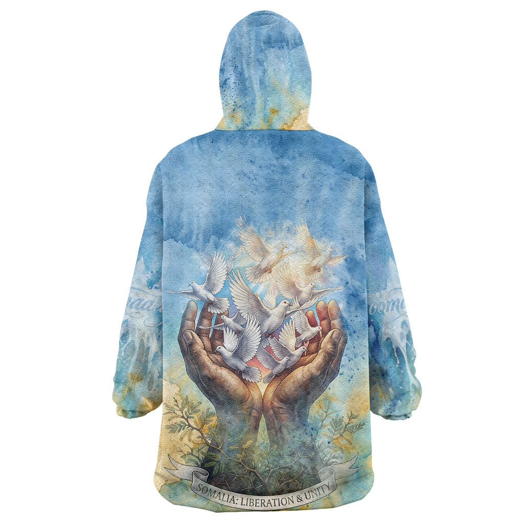 Somalia Liberation Unity Kid Wearable Blanket Hoodie Soomaaliya Script Peace Dove Watercolor