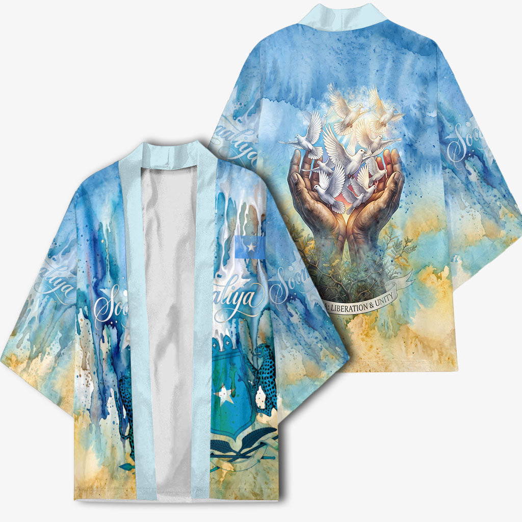 Somalia Liberation Unity Kimono Soomaaliya Script Peace Dove Watercolor