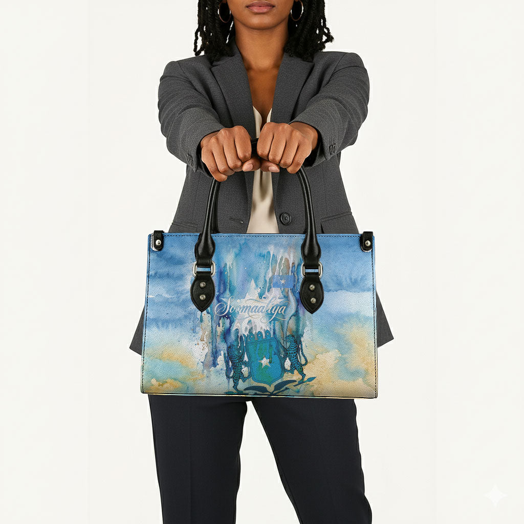 Somalia Liberation Unity Leather Bag Soomaaliya Script Peace Dove Watercolor