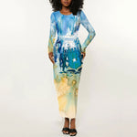 Somalia Liberation Unity Long Sleeve Bodycon Dress Soomaaliya Script Peace Dove Watercolor