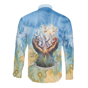 Somalia Liberation Unity Long Sleeve Button Shirt Soomaaliya Script Peace Dove Watercolor