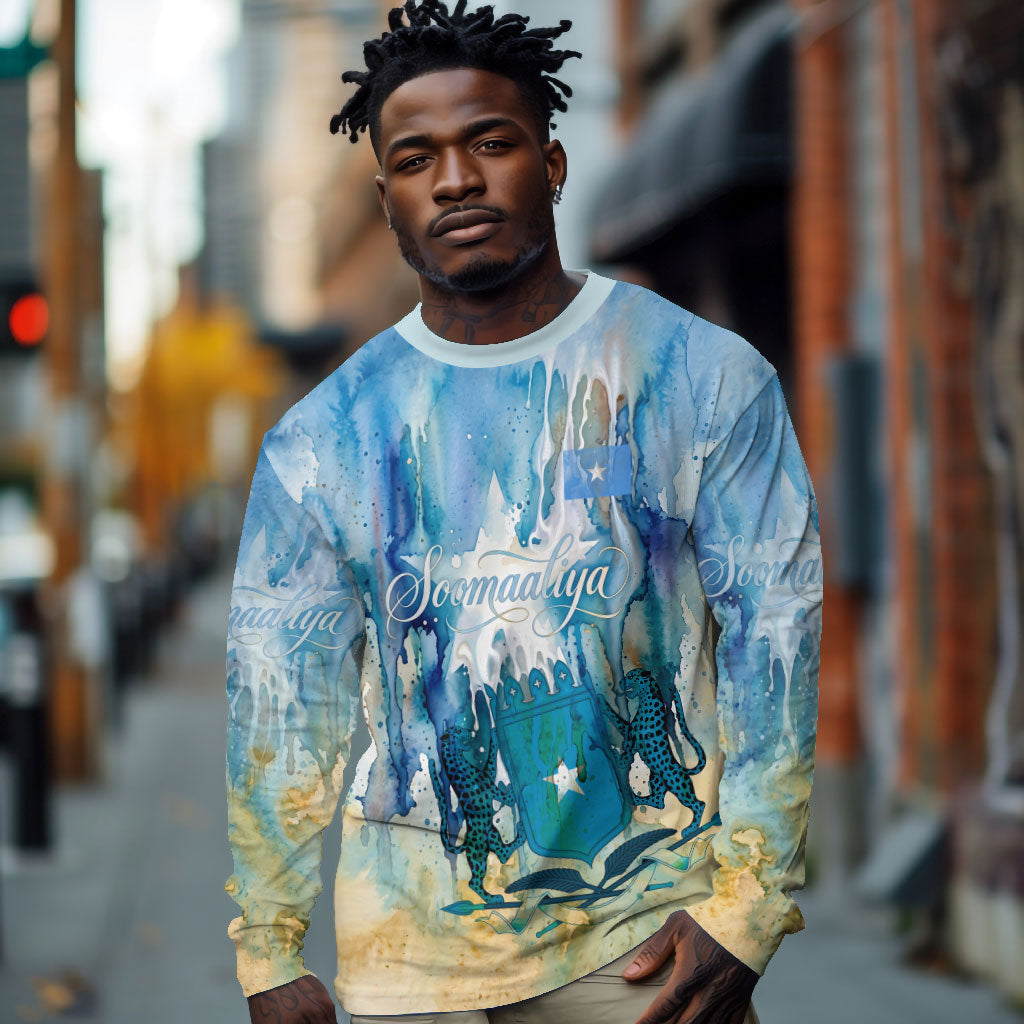 Somalia Liberation Unity Long Sleeve Shirt Soomaaliya Script Peace Dove Watercolor
