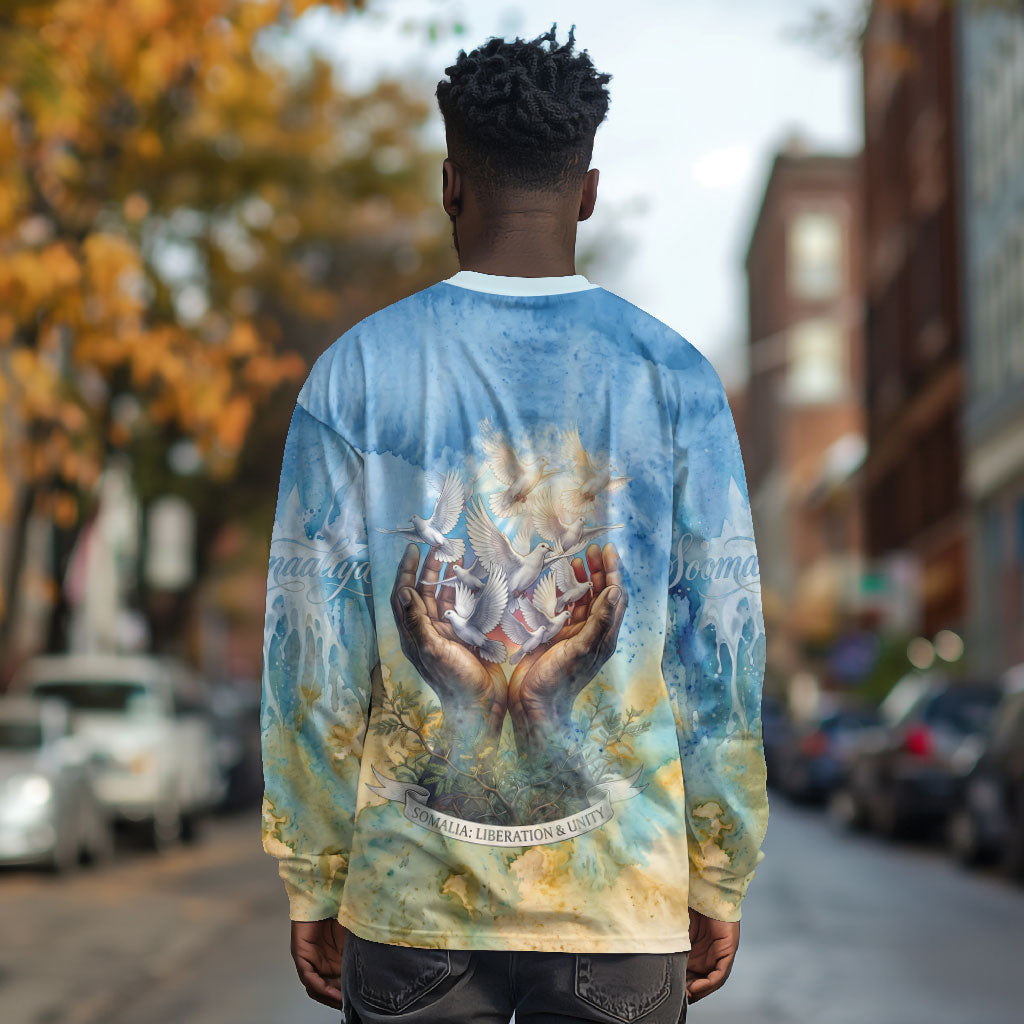 Somalia Liberation Unity Long Sleeve Shirt Soomaaliya Script Peace Dove Watercolor