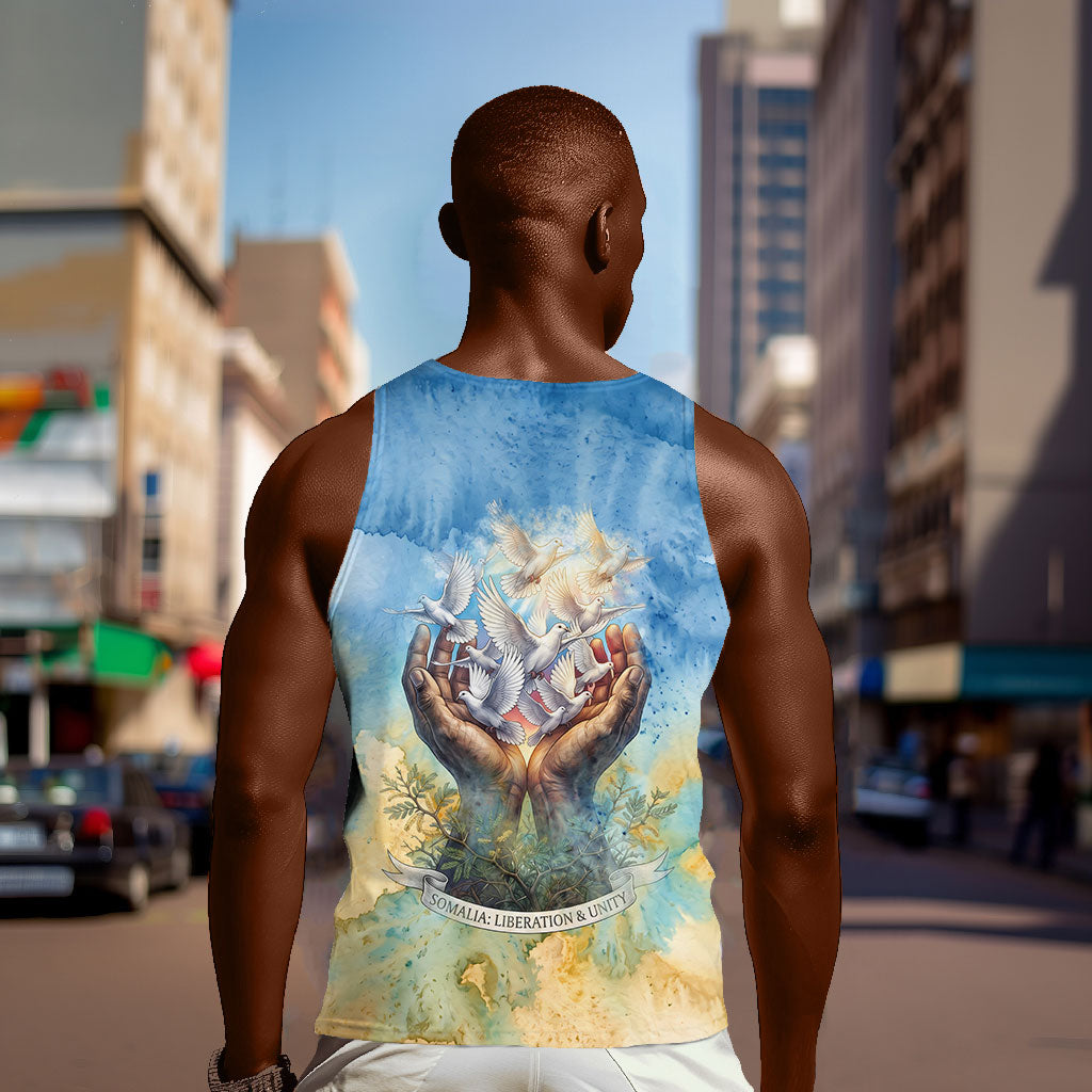 Somalia Liberation Unity Men Tank Top Soomaaliya Script Peace Dove Watercolor