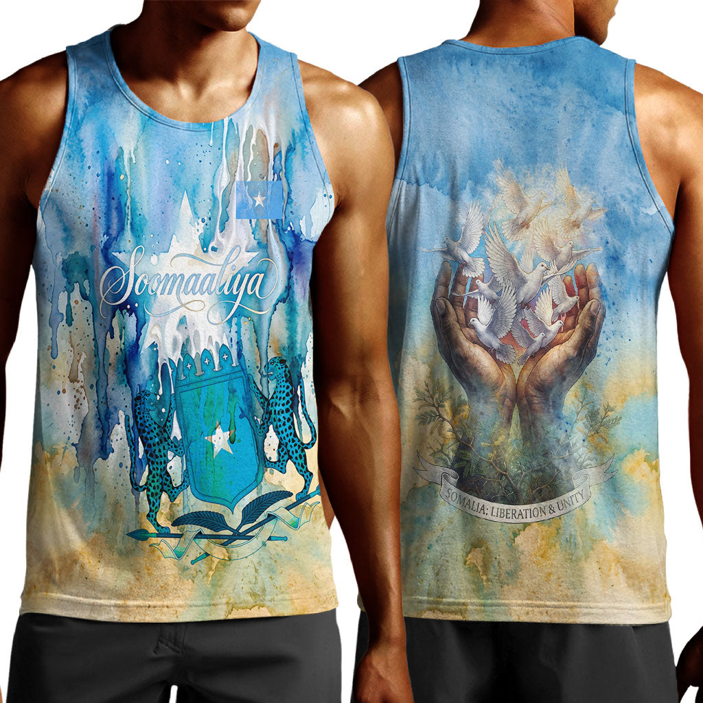 Somalia Liberation Unity Men Tank Top Soomaaliya Script Peace Dove Watercolor