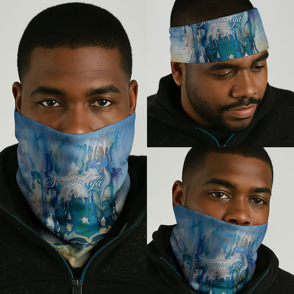 Somalia Liberation Unity Neck Gaiter Soomaaliya Script Peace Dove Watercolor